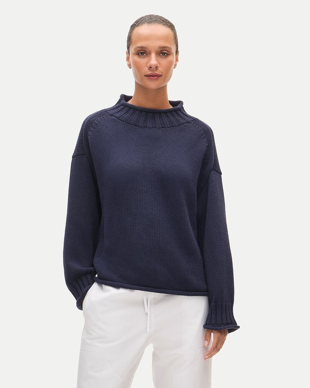 J.Crew Womens Rollneck Cable Knit Navy Sweater Cozy Small